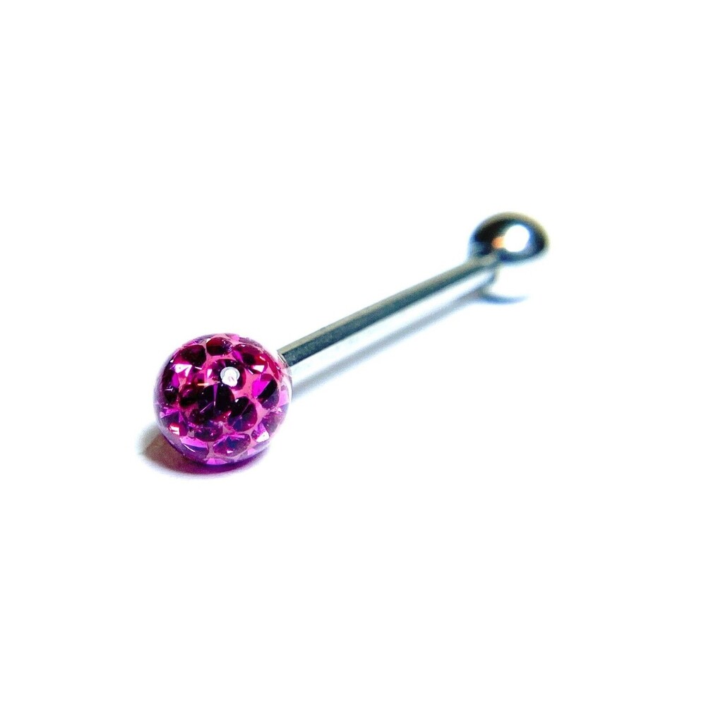 Multi Crystal Ferido Ball Tongue Ring 14G 5/8” 316L Steel 6mm - Pink